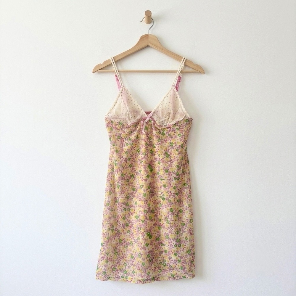 Floral Pink Mini Slip Dress with Polka Dot